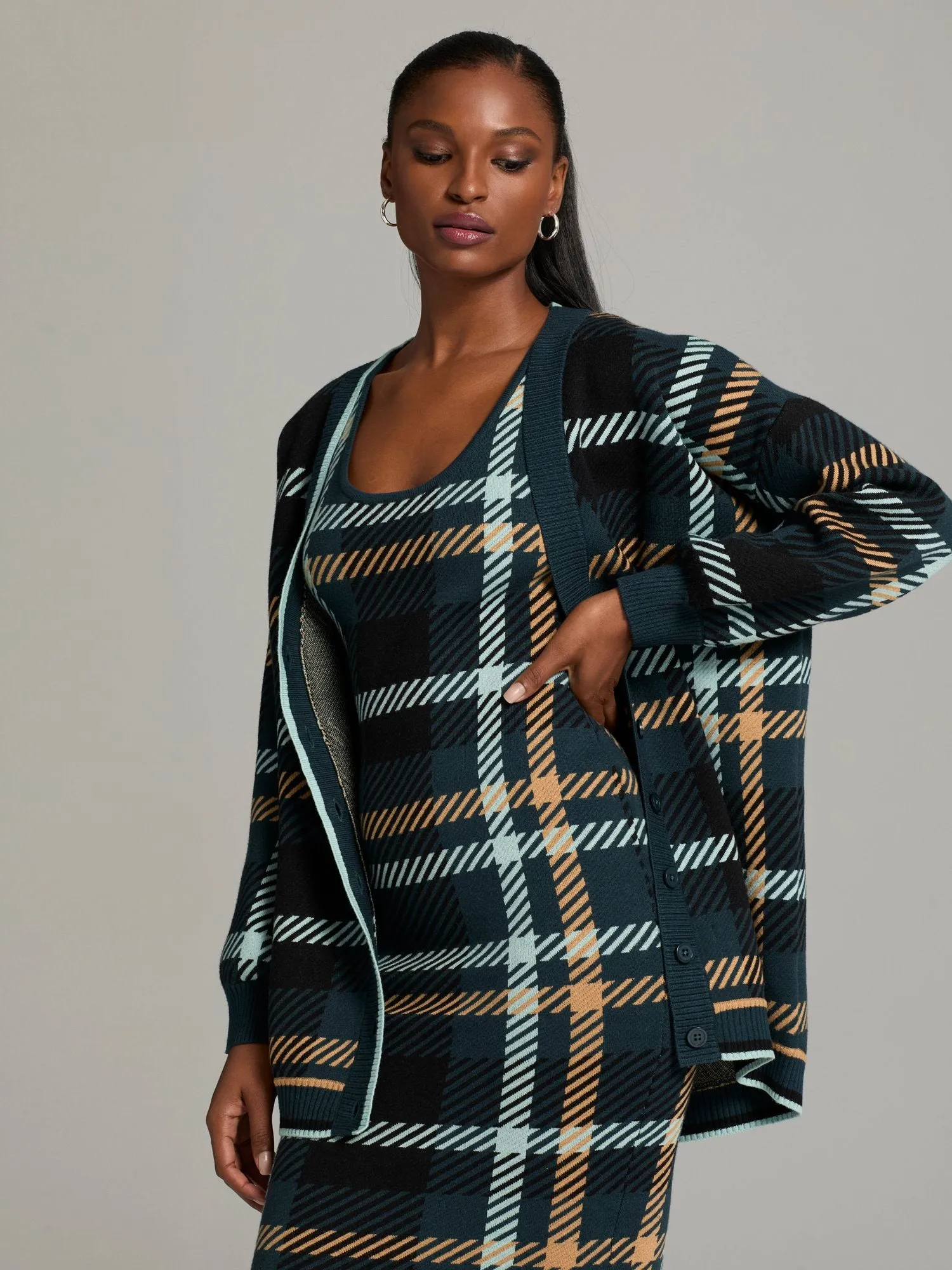 Aerith Plaid Tunic Cardigan