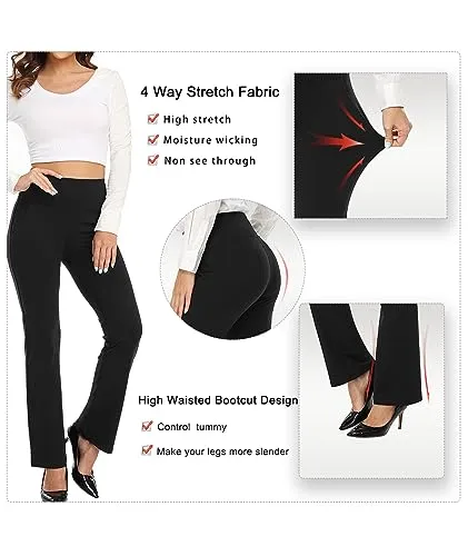 Agenlulu High Waisted Dress Pants for Women Bootcut Elastic Waist Pull On Work Slacks for Women Business Casual (Navy Blue)