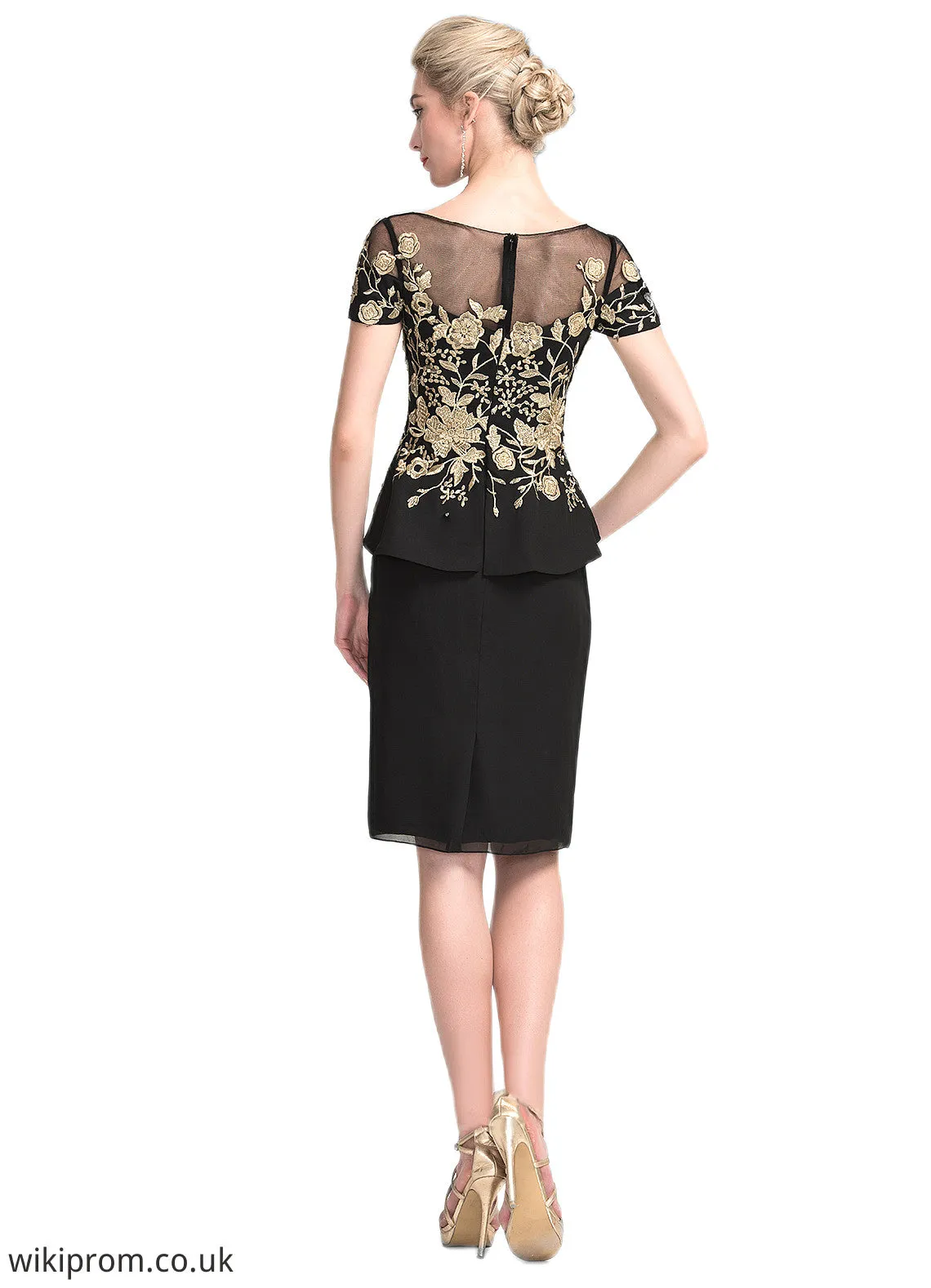 Amara Sheath/Column Scoop Neck Knee-Length Chiffon Mother of the Bride Dress With Lace Cascading Ruffles SWK126P0014887