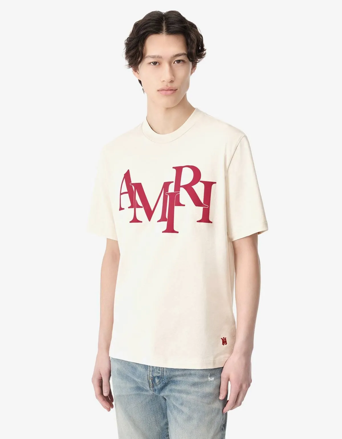 Amiri Birch White Staggered Logo T-Shirt