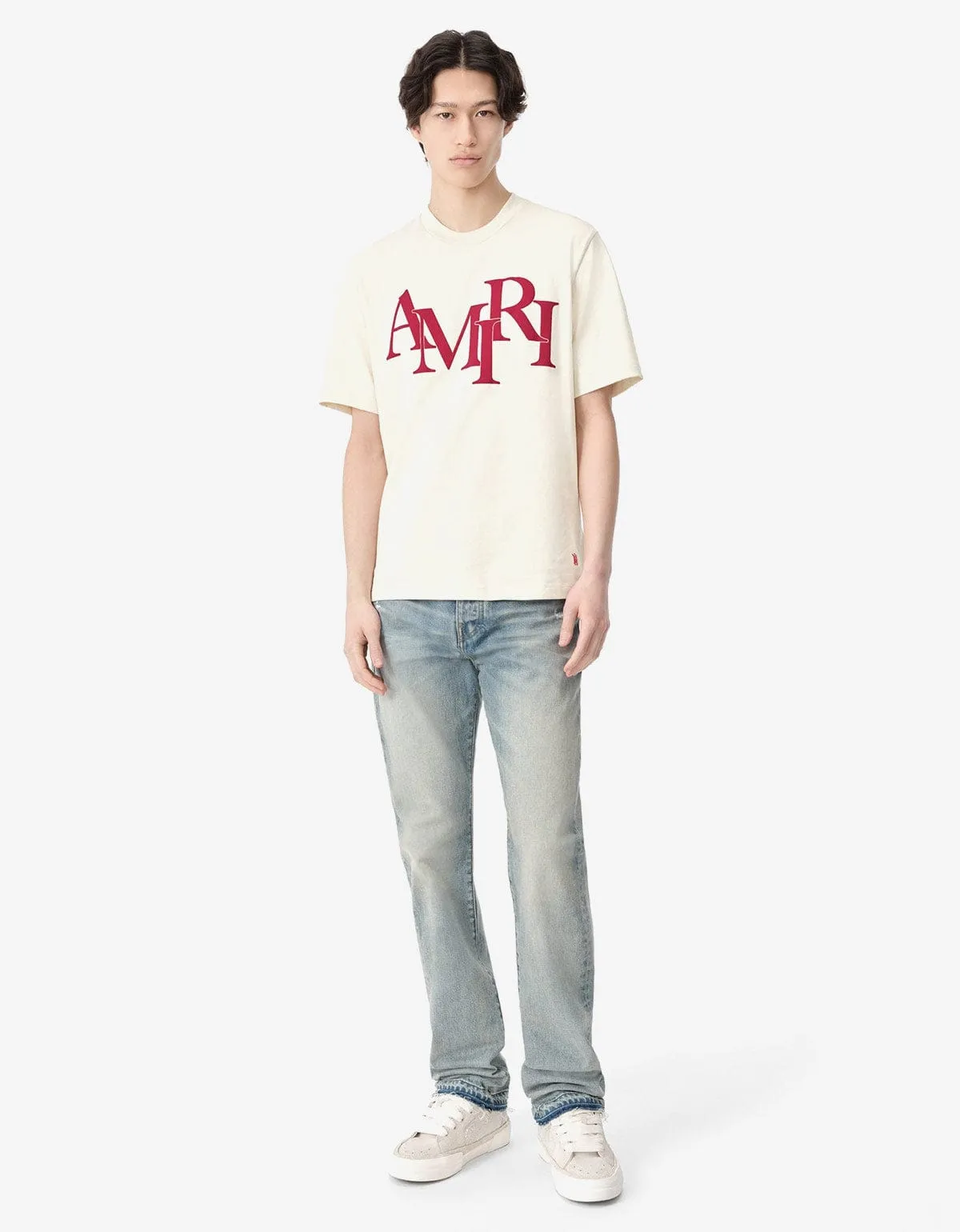 Amiri Birch White Staggered Logo T-Shirt