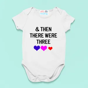 & Then There Were Three Baby Announcement White Onesie