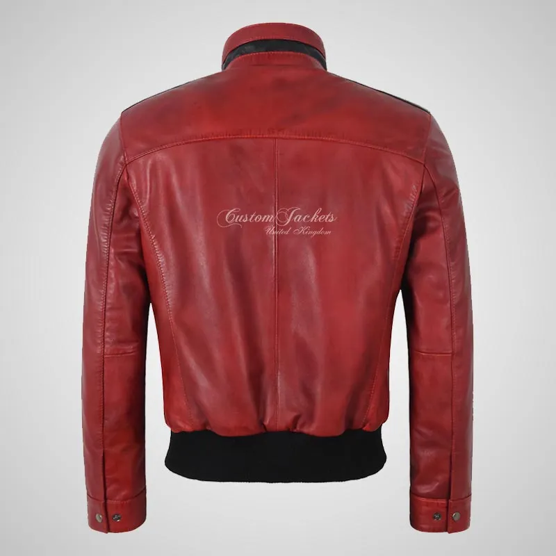 APOLLO Men's Leather Sports Bomber Jacket