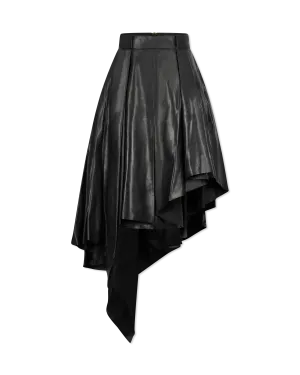 Asymmetrical Pleated Midi Leather Skirt