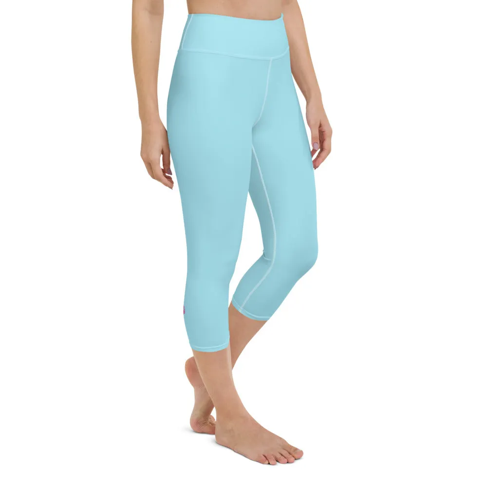 Baby Blue Yoga Capri Leggings, Premium Solid Color Women's Capris Tights - Made in USA/EU/MX