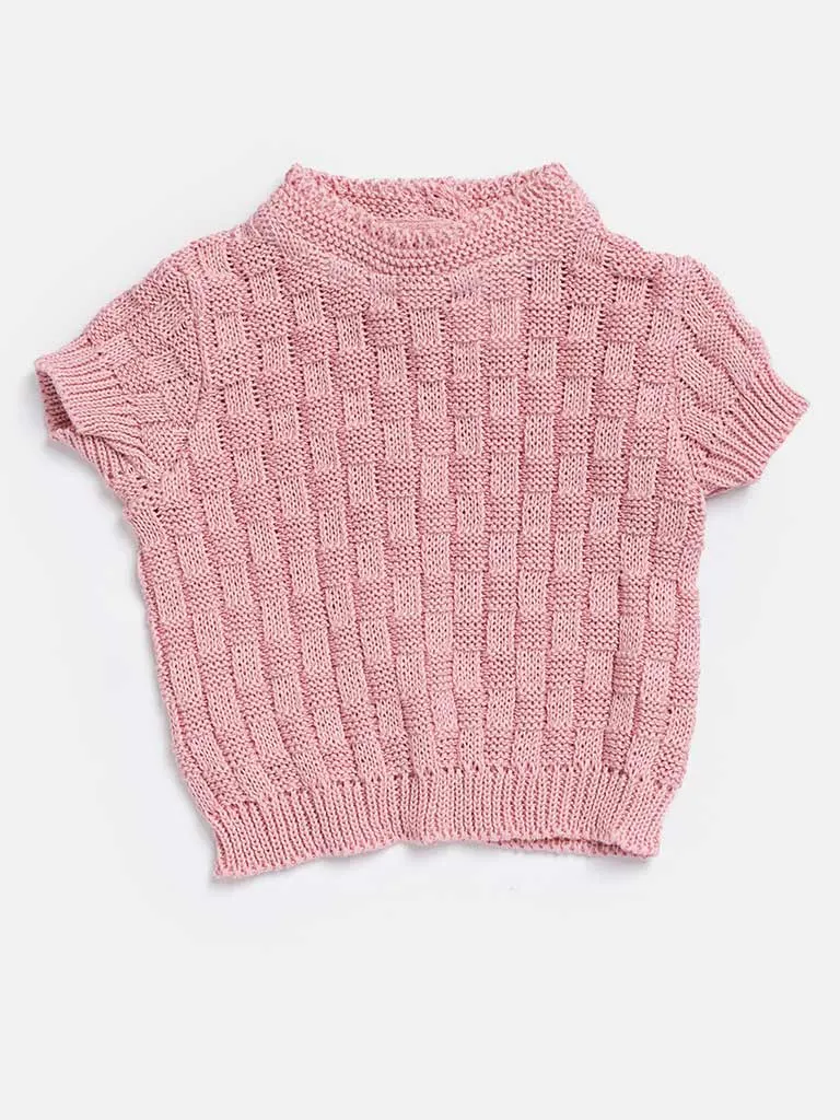 Baby Girl 4-piece Checked Knitted Gift Box Set - Dusty Pink