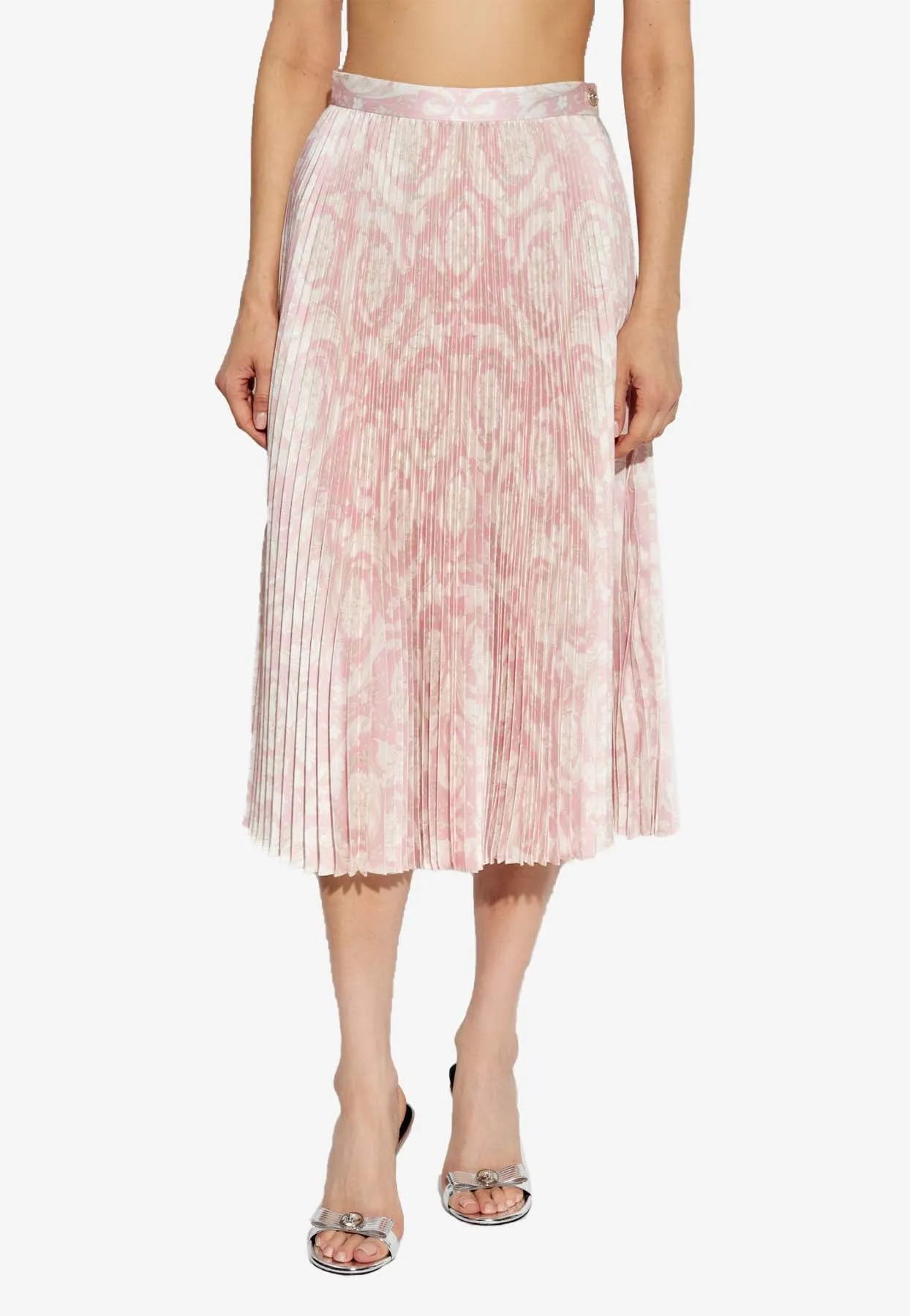 Barocco Print Plisse Midi Skirt