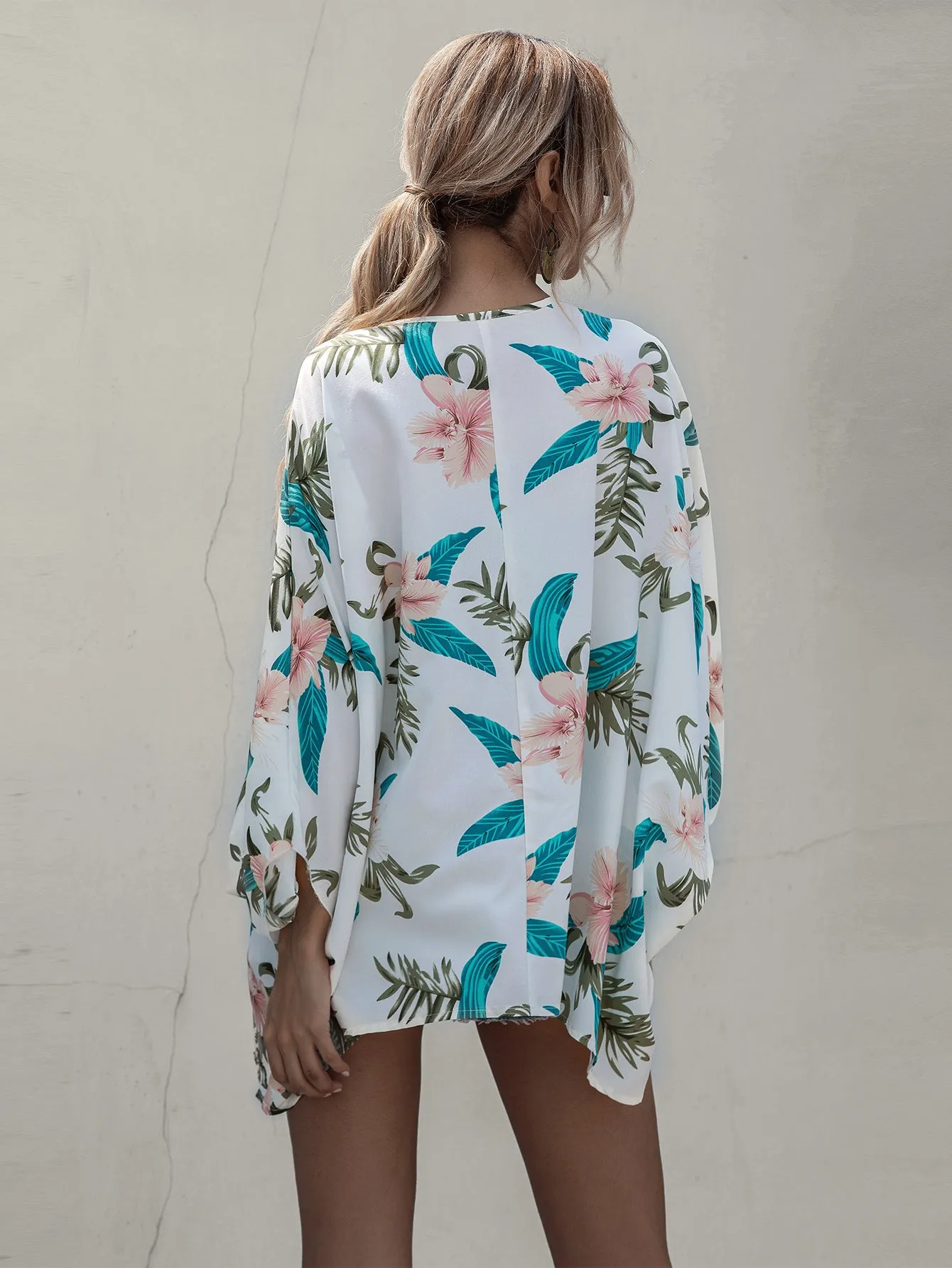 Bat Sleeve Floral Blouses