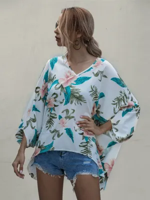 Bat Sleeve Floral Blouses