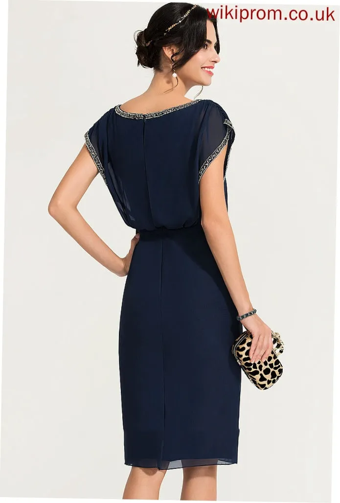 Beading Cocktail Dresses Sheath/Column Cocktail Chiffon With Dress Neck Isabella Knee-Length Scoop