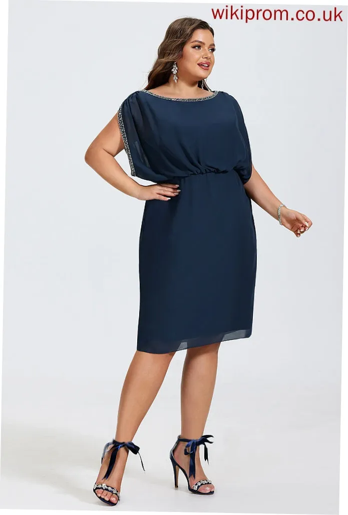 Beading Cocktail Dresses Sheath/Column Cocktail Chiffon With Dress Neck Isabella Knee-Length Scoop
