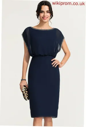 Beading Cocktail Dresses Sheath/Column Cocktail Chiffon With Dress Neck Isabella Knee-Length Scoop