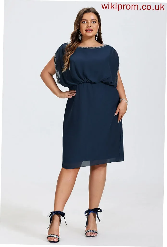 Beading Cocktail Dresses Sheath/Column Cocktail Chiffon With Dress Neck Isabella Knee-Length Scoop