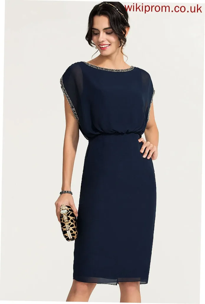 Beading Cocktail Dresses Sheath/Column Cocktail Chiffon With Dress Neck Isabella Knee-Length Scoop