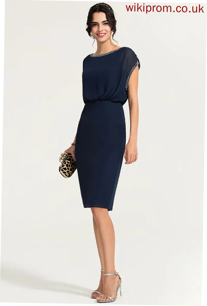 Beading Cocktail Dresses Sheath/Column Cocktail Chiffon With Dress Neck Isabella Knee-Length Scoop