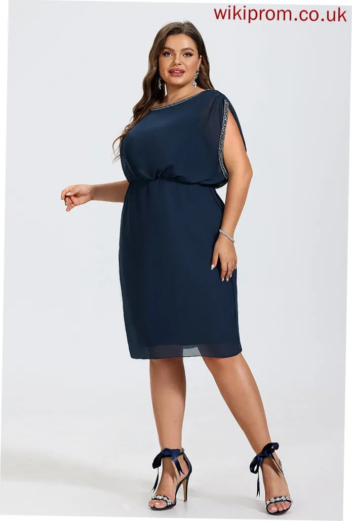 Beading Cocktail Dresses Sheath/Column Cocktail Chiffon With Dress Neck Isabella Knee-Length Scoop