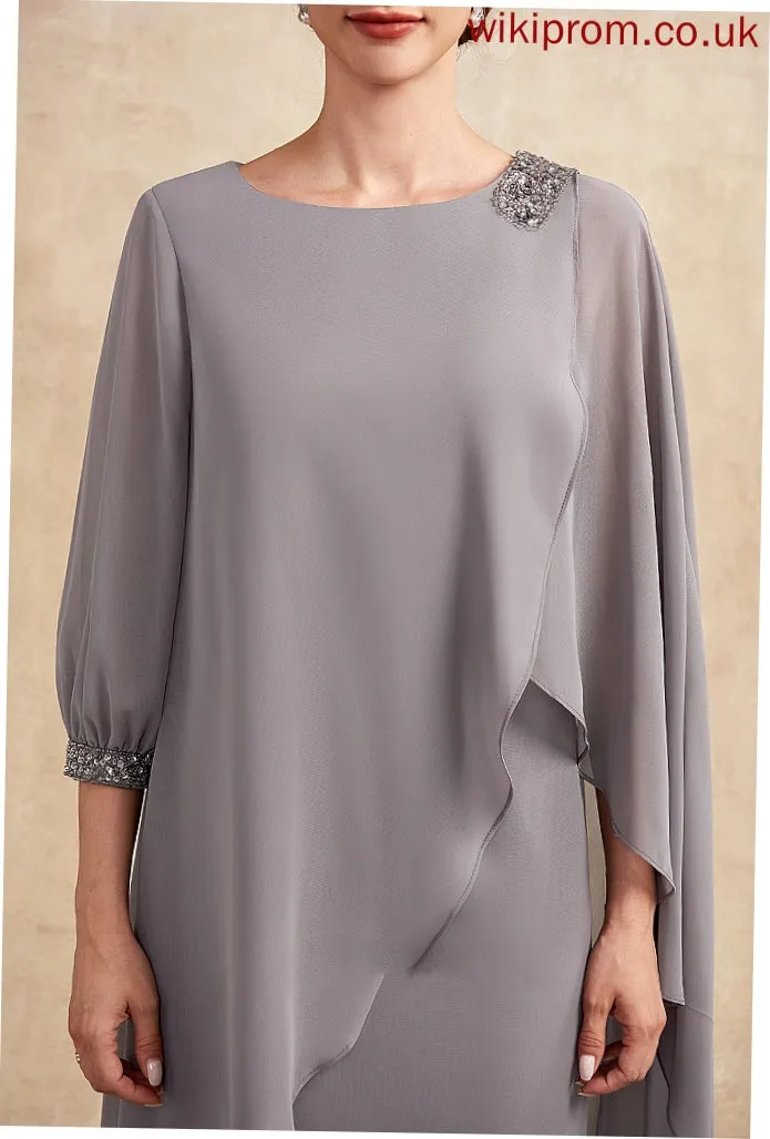 Beading Mother With Scoop Sheath/Column of Neck Mother of the Bride Dresses Knee-Length Chiffon the Dress Bride Marin
