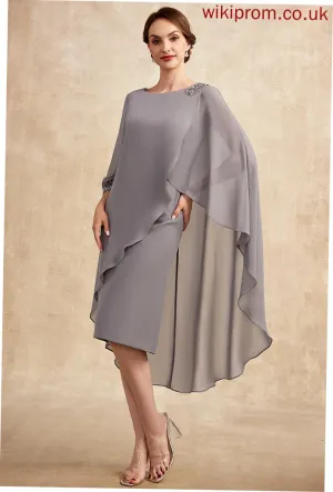 Beading Mother With Scoop Sheath/Column of Neck Mother of the Bride Dresses Knee-Length Chiffon the Dress Bride Marin