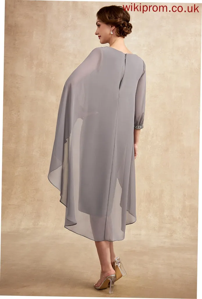 Beading Mother With Scoop Sheath/Column of Neck Mother of the Bride Dresses Knee-Length Chiffon the Dress Bride Marin