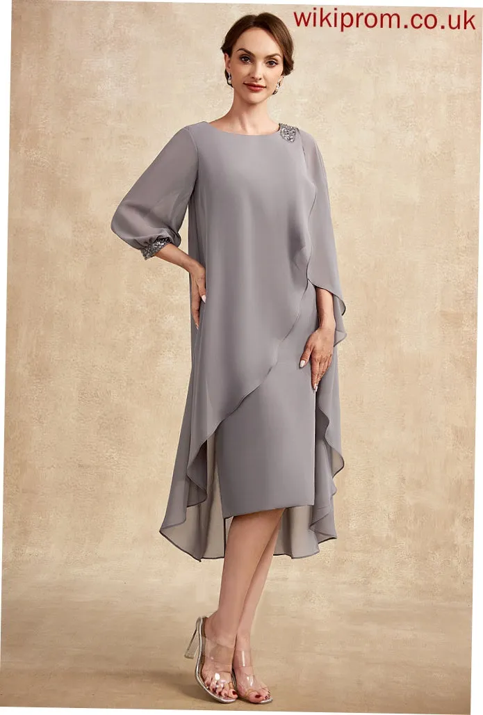Beading Mother With Scoop Sheath/Column of Neck Mother of the Bride Dresses Knee-Length Chiffon the Dress Bride Marin