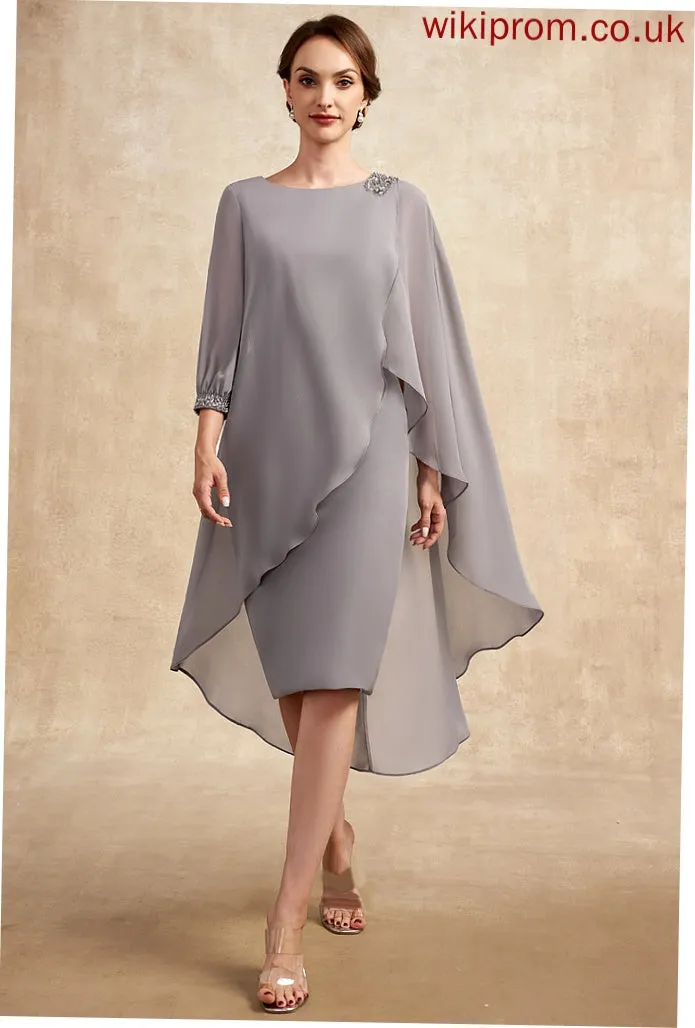Beading Mother With Scoop Sheath/Column of Neck Mother of the Bride Dresses Knee-Length Chiffon the Dress Bride Marin