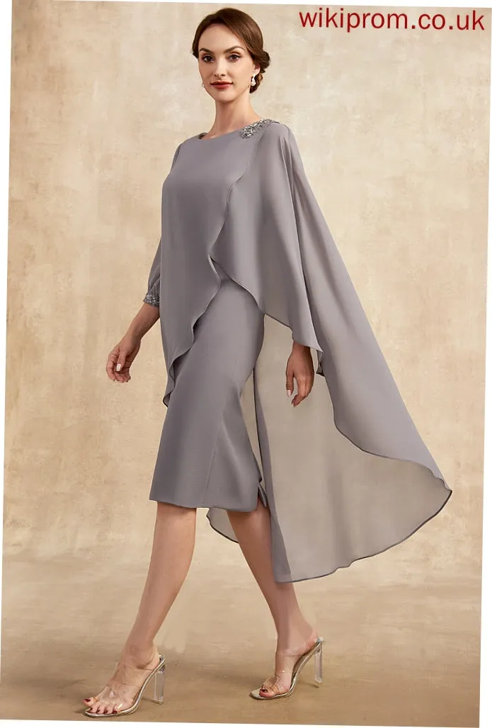 Beading Mother With Scoop Sheath/Column of Neck Mother of the Bride Dresses Knee-Length Chiffon the Dress Bride Marin