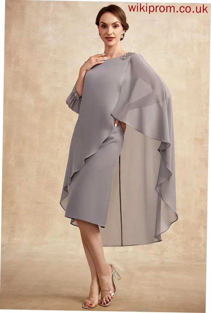 Beading Mother With Scoop Sheath/Column of Neck Mother of the Bride Dresses Knee-Length Chiffon the Dress Bride Marin