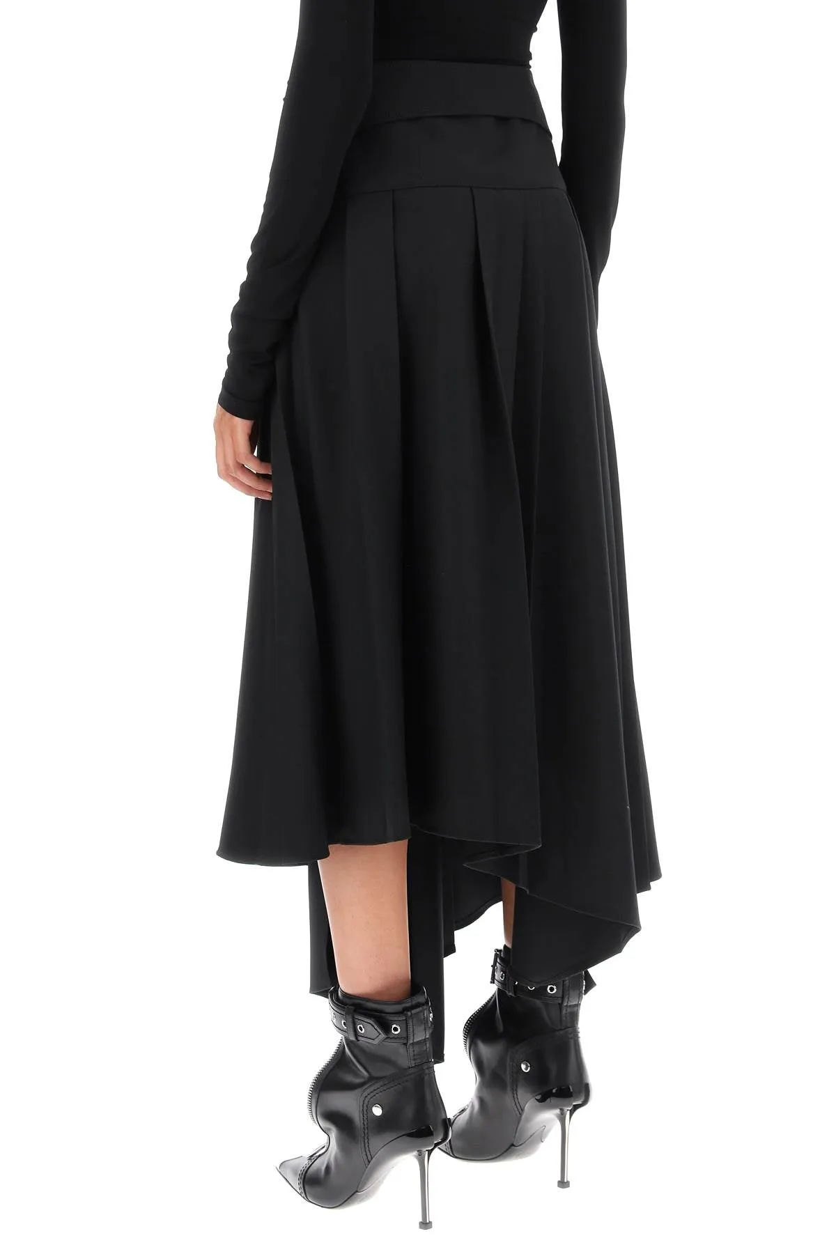 belted tech drill pleated skirt