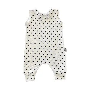 Black Dots on White Harem Romper