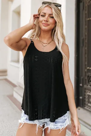 Black Eyelet Detailed Strappy Scoop-Neck Tank Top