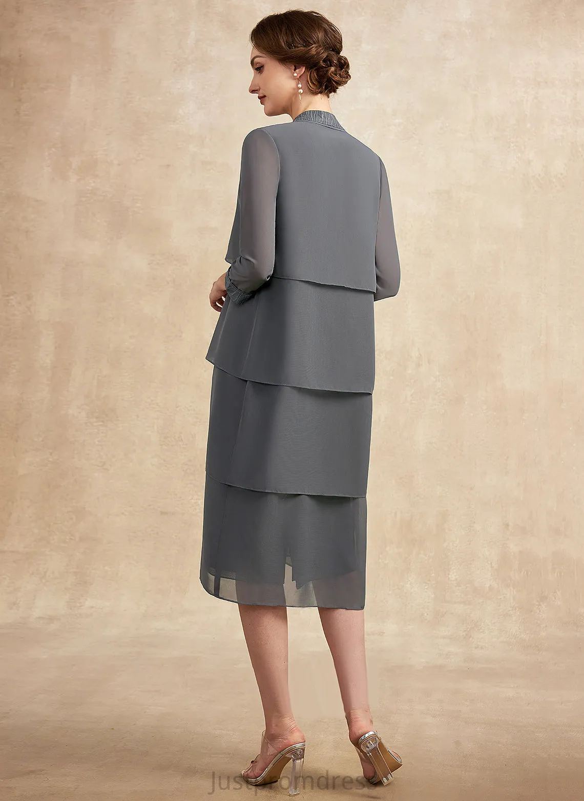 Bride the of Neck Lace Chiffon Dress Scoop With Araceli Mother Knee-Length Mother of the Bride Dresses Sheath/Column