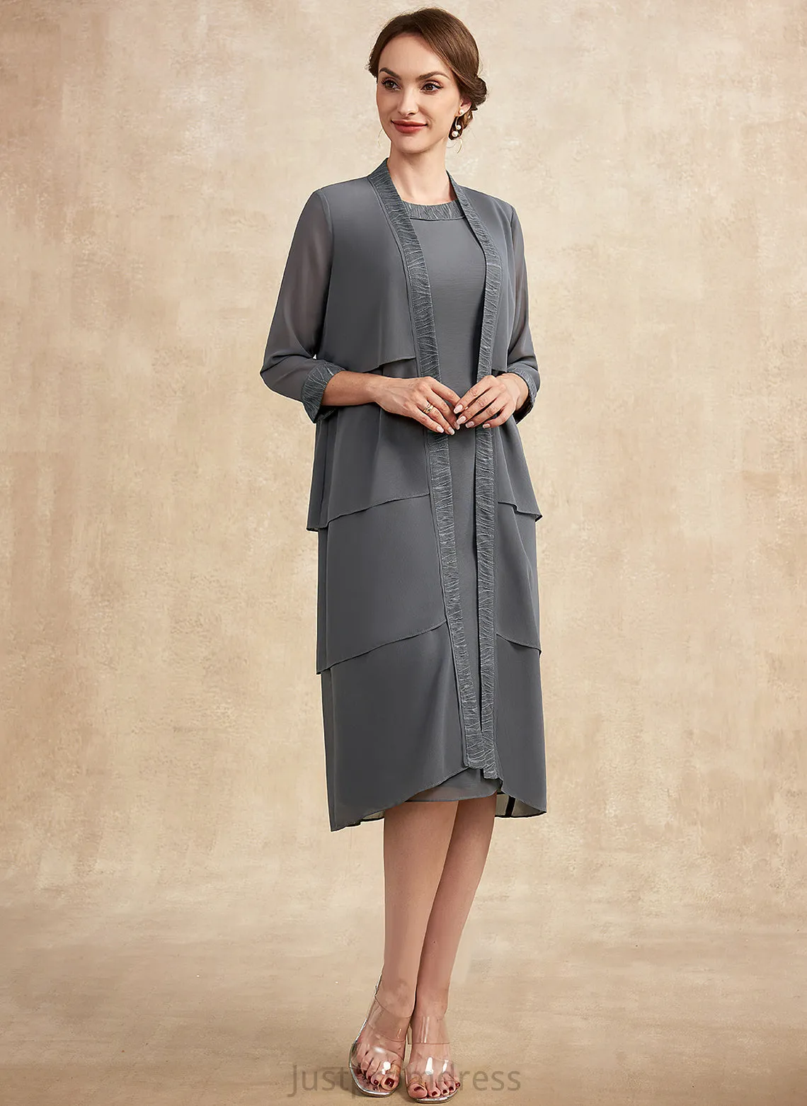 Bride the of Neck Lace Chiffon Dress Scoop With Araceli Mother Knee-Length Mother of the Bride Dresses Sheath/Column