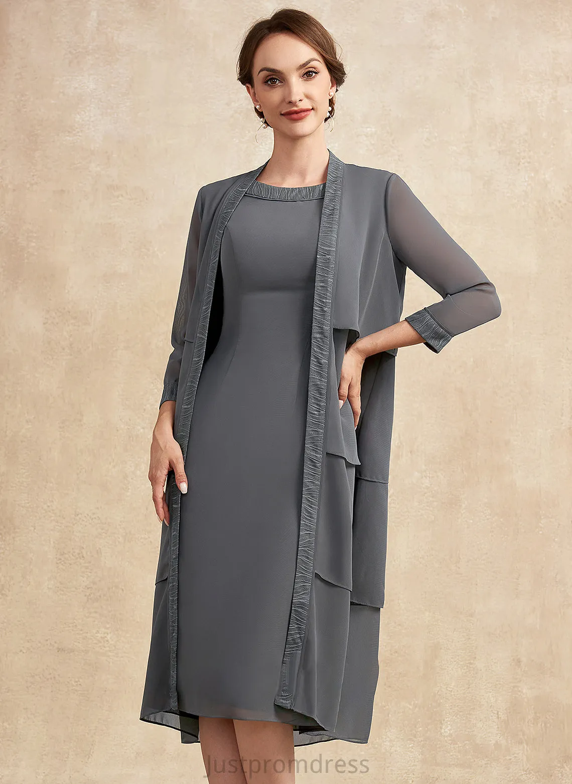 Bride the of Neck Lace Chiffon Dress Scoop With Araceli Mother Knee-Length Mother of the Bride Dresses Sheath/Column