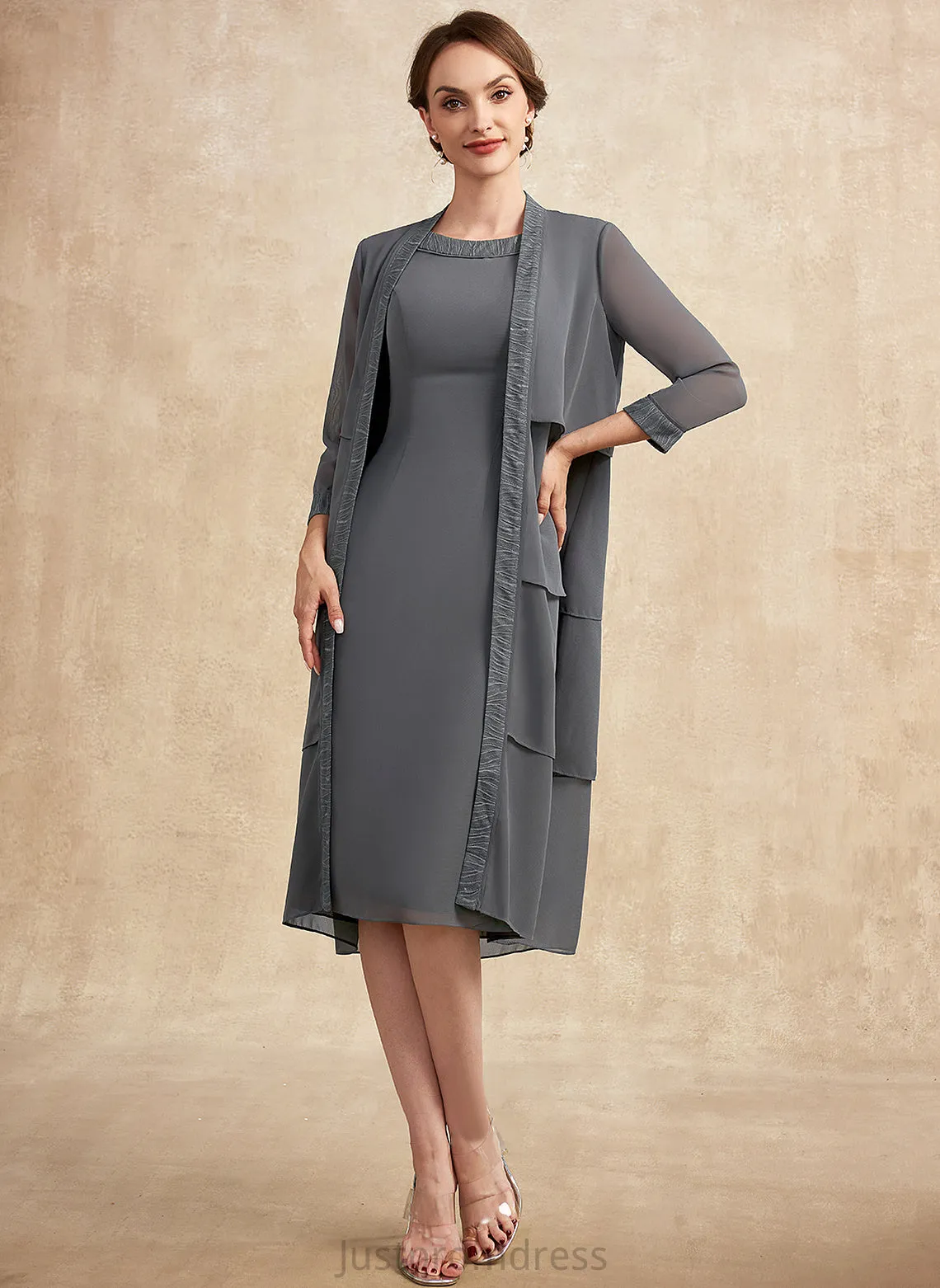 Bride the of Neck Lace Chiffon Dress Scoop With Araceli Mother Knee-Length Mother of the Bride Dresses Sheath/Column