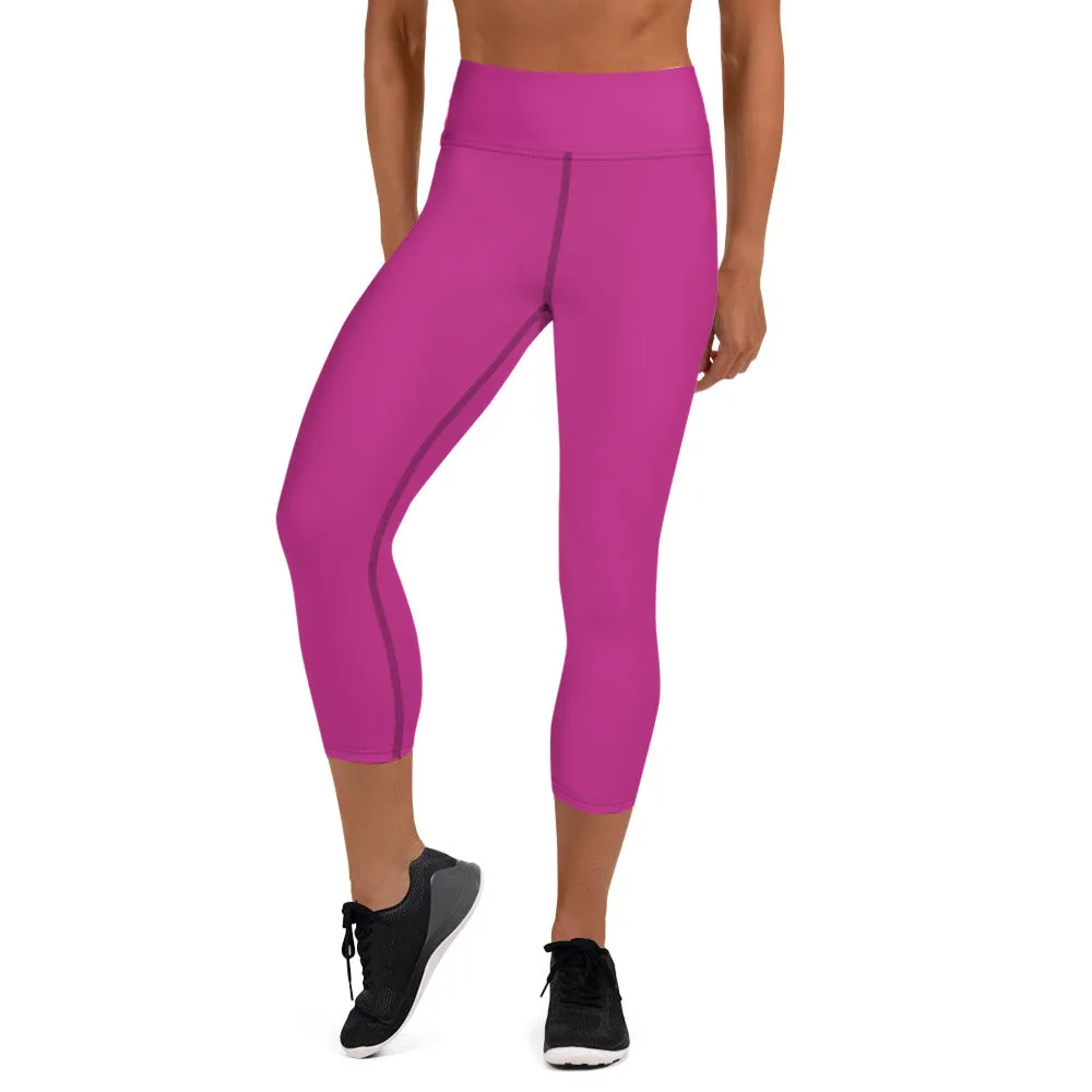 Bright Pink Yoga Capri Leggings, Solid Color Grey Women's Capris Tights-Made in USA/EU/MX