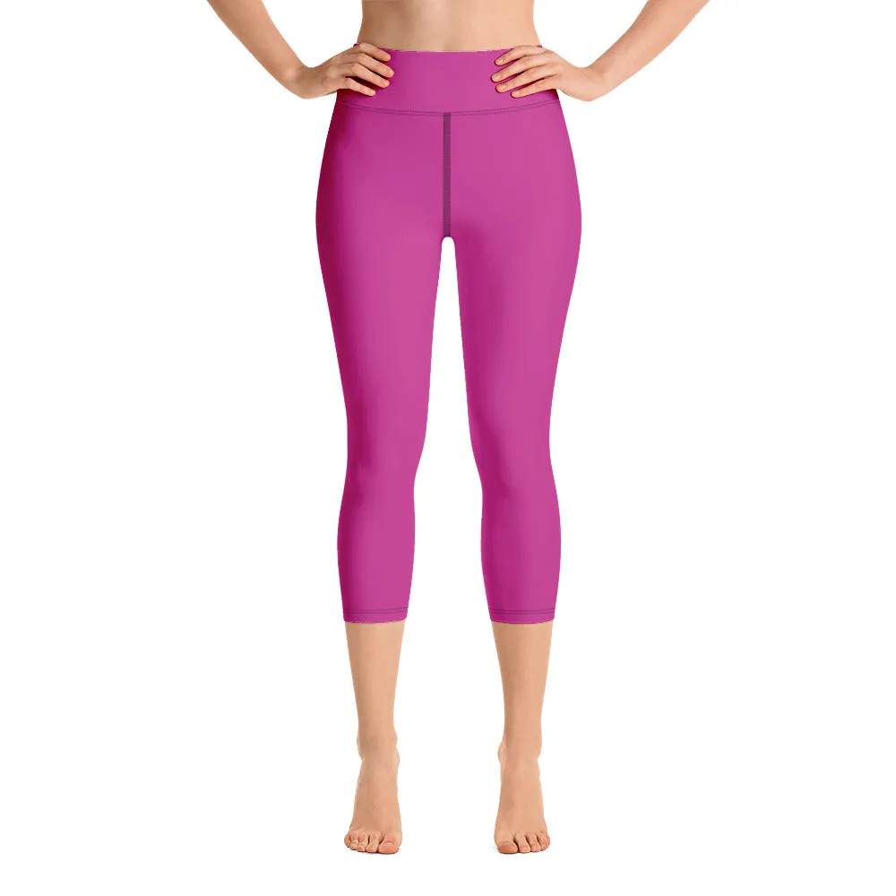 Bright Pink Yoga Capri Leggings, Solid Color Grey Women's Capris Tights-Made in USA/EU/MX
