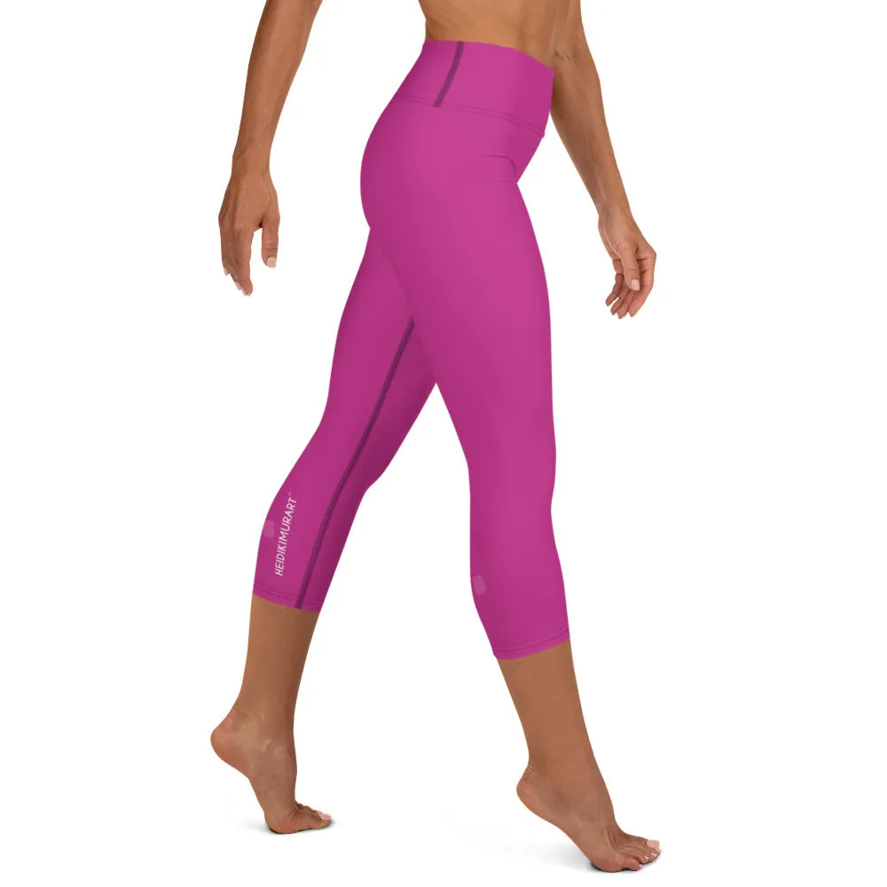 Bright Pink Yoga Capri Leggings, Solid Color Grey Women's Capris Tights-Made in USA/EU/MX