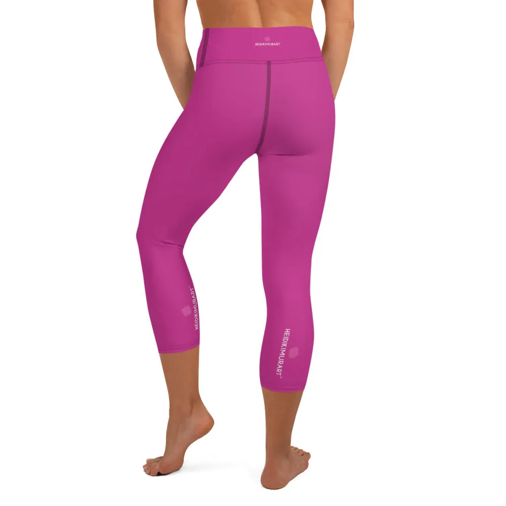 Bright Pink Yoga Capri Leggings, Solid Color Grey Women's Capris Tights-Made in USA/EU/MX