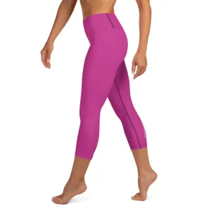 Bright Pink Yoga Capri Leggings, Solid Color Grey Women's Capris Tights-Made in USA/EU/MX