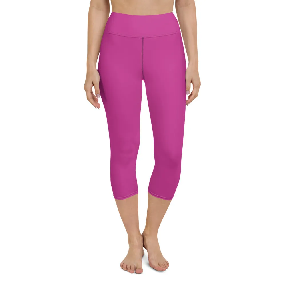Bright Pink Yoga Capri Leggings, Solid Color Grey Women's Capris Tights-Made in USA/EU/MX