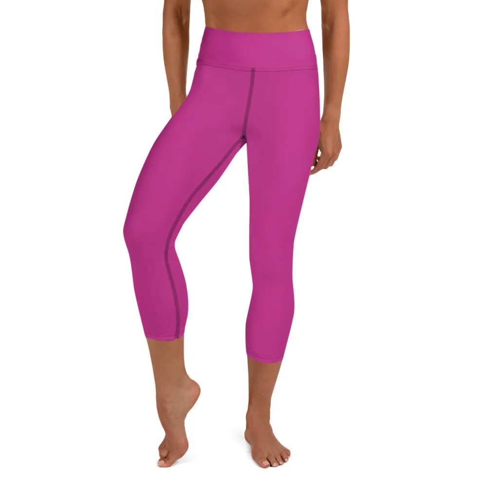 Bright Pink Yoga Capri Leggings, Solid Color Grey Women's Capris Tights-Made in USA/EU/MX
