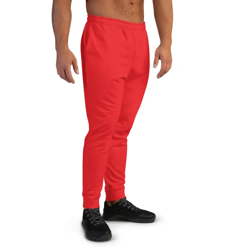 Bright Red Men's Joggers, Colorful Solid Color Minimalist Party Sweatpants-Made in EU/MX