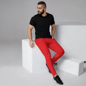 Bright Red Men's Joggers, Colorful Solid Color Minimalist Party Sweatpants-Made in EU/MX