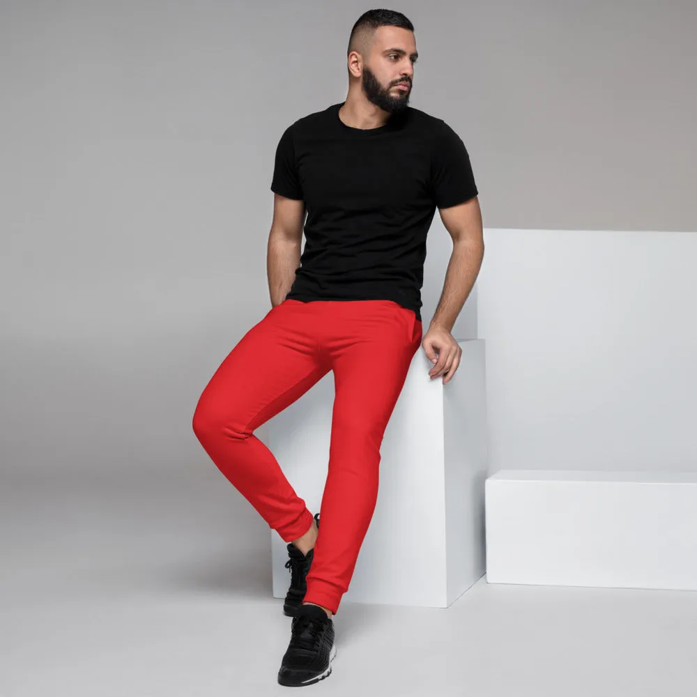 Bright Red Men's Joggers, Colorful Solid Color Minimalist Party Sweatpants-Made in EU/MX