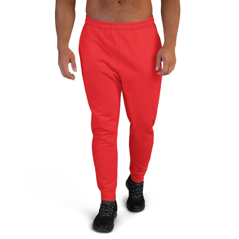 Bright Red Men's Joggers, Colorful Solid Color Minimalist Party Sweatpants-Made in EU/MX