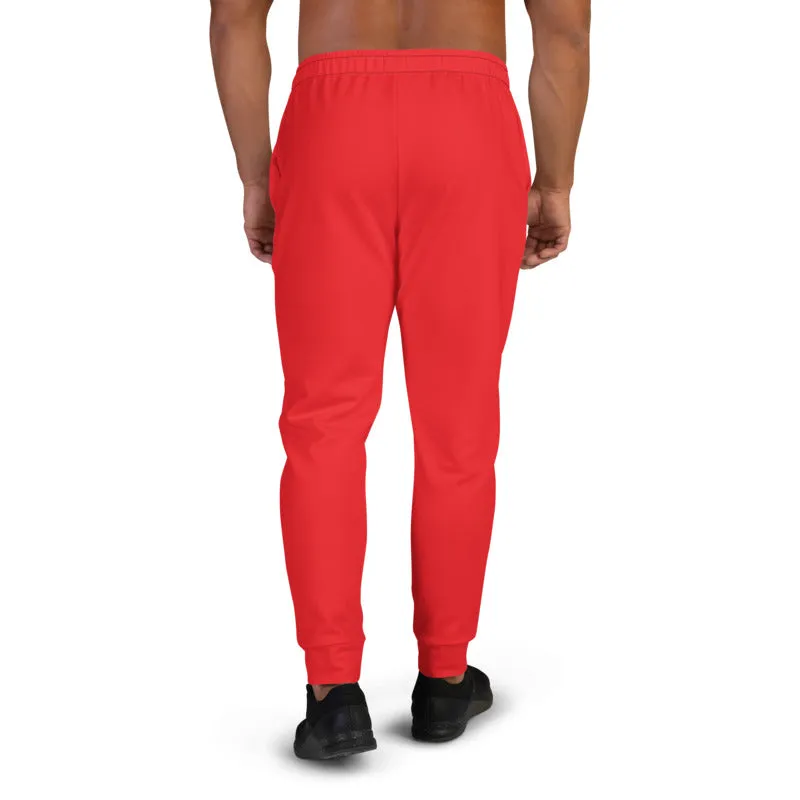 Bright Red Men's Joggers, Colorful Solid Color Minimalist Party Sweatpants-Made in EU/MX