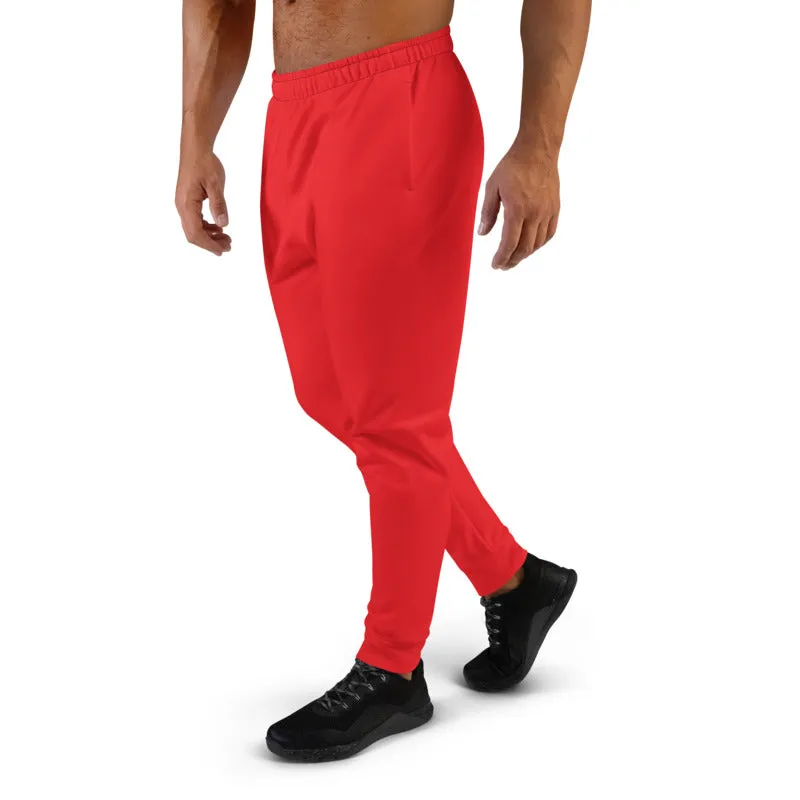 Bright Red Men's Joggers, Colorful Solid Color Minimalist Party Sweatpants-Made in EU/MX