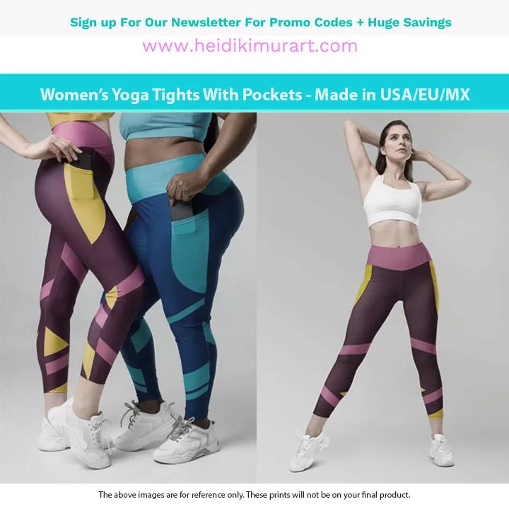 Bright Yellow Women's Tights, Best Solid Color Leggings For Women With 2 Side Pockets - Made in USA/EU/MX