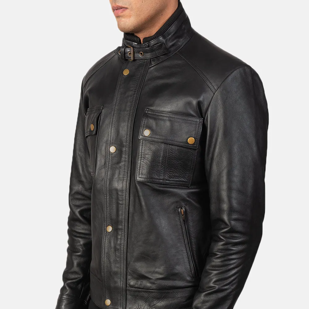 Brunce Black Leather Biker Jacket
