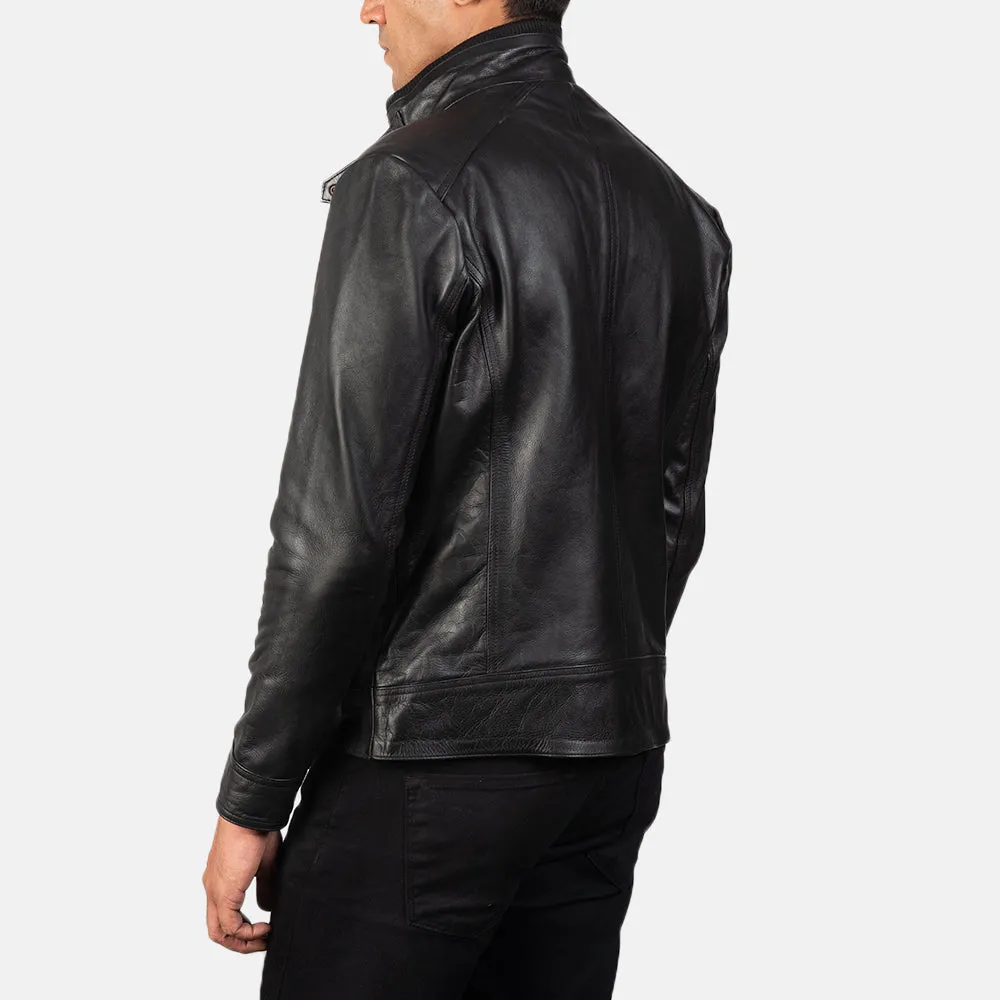 Brunce Black Leather Biker Jacket